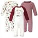 Touched by Nature Baby Girl Organic Cotton Coveralls 3pk Holly Berry 0-3 Months