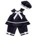 Toddler Girls Navy Blue Sailor Outfit Shirt Pants & Hat Set 2T