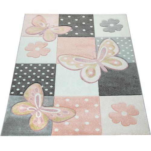 Kinderteppich PACO HOME ""Cosmo 220"" Teppiche Gr. B: 200cm, 12mm, L: 290cm, bunt (mehrfarbig) Kinder 3D-Design, Patchwork Muster, niedliches Motiv Schmetterlinge & Punkte