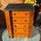 Vintage tabletop champagne chest, filing cabinet with 5 drawers and folding panels. Restoration project