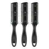 OUNONA 3pcs Hair Cutter Comb Double Side Haircut with Stainless Steel Hair Shaper Razor for Both Long and Short Hair (Black)