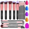 BESTOPE PRO 16Pcs Makeup Brushes Set 4Pcs Beauty Blender Sponge Set and 1 Brush Cleaner Premium Synthetic Foundation Brushes Blending Face Powder Eye Shadows Make Up Brushes Kit (Black Rose Gold)