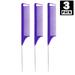 3 Packs Rat Tail Comb Steel Pin Rat Tail Carbon Fiber Heat Resistant Teasing Combs with Stainless Steel Pintail (Purple)