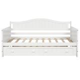 Classic Twin Size Pine Wood Daybed with Twin Size Trundle Bed and Wood Slats, 78.2"L x 42.3"W x 35.4"H