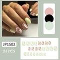 24Pcs Glossy Green False Nails Fresh Flower Fake Nails for Women and Girls