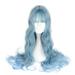 Unique Bargains Human Hair Wigs for Women Lady 26 Blue Curly Wig with Wig Cap
