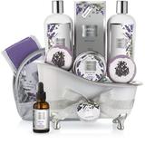 Christmas Bath Gift Basket Set for Women: Relaxing at Home Spa Kit Scented - Lavender and Jasmine with Large Bath Bombs Salts Shower Gel Body Butter Lotion Bath Oil Bubble Bath Loofah & More
