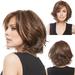 Bidobibo Dark Brown Short Curly Wavy Wig with Hair Bangs 100% Synthetic Fashion Brown Hair Wigs for Women