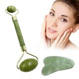 Jade Roller & Gua Sha Scraping Massage Tool for Facial Skin Care Anti-aging Facial Jade Stone Set Face Eye Neck Beauty Roller Face Roller Facial Beauty Roller Skin Care Tools ose Quartz Massager