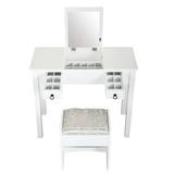Vanity Set Table with Flip Top Mirror Makeup Dressing Table with 2 Drawers 3 Storage Organizers Dividers Cushioned Stool White9