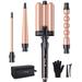 USTAR Curling Iron Ion Titanium 3 Barrel 4 in 1 Hair Beach Waver Crimper Iron Wand Set with LED Temp Control 1 Ceramic Tourmaline Triple Barrels Instant Heat up and Glove & 2 Hair Clips