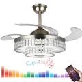 AFANQI 42 Crystal Bluetooth Speaker Ceiling Fan with Light Modern 3-Color 6-Speed Fandelier Remote Control Invisible Blades Fan Chandelier for Living Room Bedroom