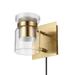 Globe Electric Hazel 1-Light 11W LED Integrated Matte Brass Plug-In or Hardwire Wall Sconce with Clear Glass Outer Shade and Frosted Inner Shades 91004448