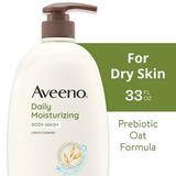 Aveeno Daily Moisturizing Body Wash Soap Free Body Scrub for Dry Skin Prebiotic Oat Shower Gel Lightly Scented 33 oz