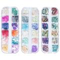 3 Boxes Ultra-Thin Manicure Charm Irregular Glitter Patch Nail Stickers DIY Nail Art Shell Flakes Nail Art Accessories for Women Girls (12 Grid in 1 Box)