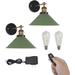 FSLiving Battery Operated Wall Sconce Rechargeable Battery Run Low-Volt Safe LED Remote Control No Wire Adjustable Angle Green Wall Light Antique Design for Corridor Loft Dorm Bulb Included-2 Packs