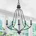 GRWROAD Black Chandeliers Contemporary Style Adjustable Height Lighting with 5-Lights Wood Vintage Pendant Lighting Island Fixture Indoor Lighting for Kitchen Bedroom Dining Room Living Room