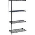 Safco Industrial Wire Shelving Add-On Unit 36 x 18 x 72 - 4 x Shelf(ves) - Leveling Glide Adjustable Leveler Adjustable Feet Dust Proof - Black - Powder Coated - Steel Plastic - Assembly Requir