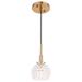 Woodbridge Lighting Elise 1-Light Glass & Steel Mini Pendant in Clear/Brass