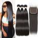 Beauhair 10A Brazillian Straight Human Hair 3 Bundles With Closure 4Ã—4 Human Hair Extensions with Closure Natural Color 12 14 16 with 12