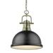 Duncan 1 Light Pendant with Chain in Aged Brass with Matte Black Shade