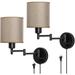 Straight Shade Type Modern Bedroom Swing Arm Wall Lamp Plug-In Bedside Lamp Reading Lamp 2-Piece Set Brown