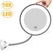 Flexible Gooseneck 10X Magnifying LED Lighted Mirror Illuminated Bathroom Vanity Mirror with Strong Suction Cup 360 Degree Swivel Daylight Cordless and Compact Travel Mirror