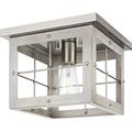 Hedgerow Collection One-Light Brushed Nickel and Grey Washed Oak Farmhouse Style Flush Mount Ceiling Light