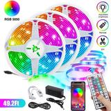 LED Strip Lights 49.2ft/15m RGB LED Light Strips 5050 SMD LED Color Changing Tape Light with 44-Key Remote + Bluetooth APP Controller LED Light for Bedroom Party Decoration