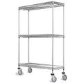 36 Deep x 72 Wide x 60 High 3 Tier Stainless Steel Wire Mobile Shelving Unit with 1200 lb Capacity