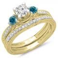 Dazzlingrock Collection 1.00 Carat (ctw) 14K Blue & White Diamond 3 Stone Bridal Engagement Ring Set 1 CT Yellow Gold Size 5