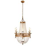 Hara Frosted Glass Bead Pendant on Wood and Iron Frame in Antique Gold Finish