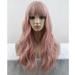RightOn 23 Pink Wig Long Curly Wig with Bangs Women Girls Lovely Pink Wigs Synthetic Wig with Wig Cap