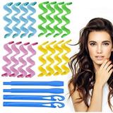 BUZIFU 28 PCS Hair Curlers Spiral Curls Styling Kit 25cm Spiral Magic Hair Rollers Curly No Heat Water Ripple Hair Rollers DIY Wave Formers Splitter with Styling Hooks for Most Kinds of Hairstyles