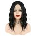 Unique Bargains Lace Front Wigs for Women 14 Black Medium Long Loose Wavy with Wig Cap