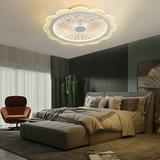 Modern Ceiling Fan with Light 19.7 Invisible Ultra Thin Chandelier Fan Remote Control Semi Flush Mount Flower Pattern 3 Colors 3 Speed Hidden Blades Low Profile Fan for Kids Room Ceiling Fan Light