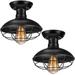 2 Pack Vintage Rustic Semi Flush Mount Ceiling Light Farmhouse Caged Style Ceiling Lamp Fixture Industrial Ceiling Lights