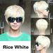 Men Women Short Straight Wig Platinum Blonde Rice White Full Wigs