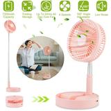 iMountek Portable Folding Desk Table Fan Quiet USB Rechargeable Telescopic Standing Floor Fan With 4 Speeds Adjustable Height 180Â° Tilting Angle for Office Home Outdoor Camping Travel Pink