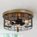 LNC 3-Light Farmhouse Flush Mount Light with Metal Open-Caged and Hand Make Faux Wood Finish Ceiling Light