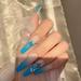 Extra Long Fake Nails Ballet False Nail Matte Baby Blue Butterfly Printing Press on Nails With Designs Acrylic Full Cover False Nails for Women and Girls
