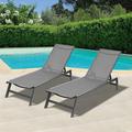 Outdoor 2-Pcs Set Chaise Lounge Chairs Five-Position Adjustable Aluminum Recliner All Weather for Patio Beach Yard Pool Gray