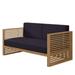 Lounge Loveseat Sofa Blue Navy Natural Teak Wood Fabric Modern Contemporary Outdoor Patio Balcony Cafe Bistro Garden Furniture Hotel Hospitality