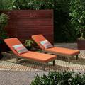 Teresa Outdoor Modern Acacia Wood Chaise Lounge Set of 2 Gray and Rust Orange