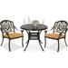 MEETWARM 3 Piece Patio Bistro Set Outdoor All-Weather Cast Aluminum Dining Furniture Set Includes 2 Cushioned Chairs and a 35.4â€� Round Table with Umbrella Hole for Garden Deck