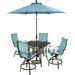 Hanover Traditions 5-Piece Outdoor High Dining Patio Set 4 Counter-Height Padded Sling Swivel Chairs 42 Square Cast Aluminum Table 9 Umbrella and Umbrella Base Rust-Resistant All-Weather