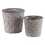 Urban Trends Collection Cement Round Pot with Diamond and Dots Lattice Pattern Design Body Set of 2