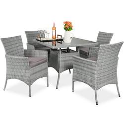 Best Choice Products 5-Piece Indoor Outdoor Wicker Patio Dining Table Furniture Set w/ Umbrella Cutout 4 Chairs - Gray