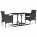 Dcenta Set of 3 Patio Dining Set Glass Tabletop Garden Table and 2 Chairs with White Cushion Black Poly Rattan Steel Frame Outdoor Dining Set for Garden Backyard Balcony Lawn
