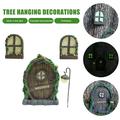 ODOMY Miniature Fairy Tree Door with Two Glow Windows Waterproof Door and Windows Tree Statues Mystical Garden Glow Sculptures for Yard Lawn Art Decoration